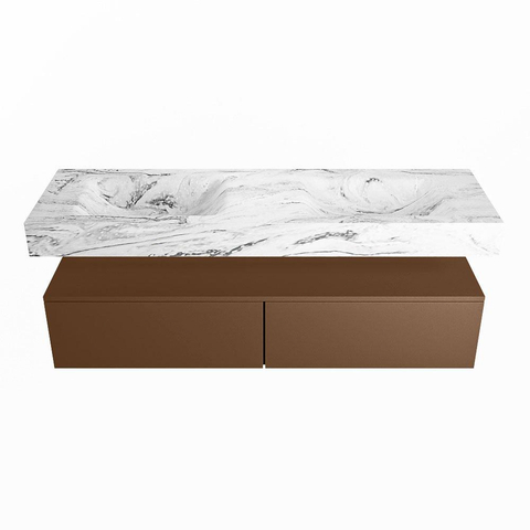 Mondiaz ALAN-DLUX Ensemble de meuble - 150cm - meuble Rust mat - 2 tiroirs - Lavabo Cloud Glace suspendu - vasque Gauche et droite - 0 trous de robinet SW805872