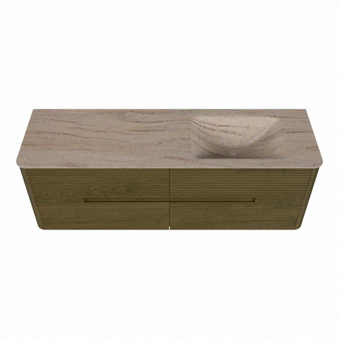 Mondiaz CIRO-DLUX Meuble de salle de bains - 150x45x50cm - Plan-vasque en solid surface Saba - 1 vasque à droite - sans trous de robinetterie - 4 tiroirs - Dusk SW1533348