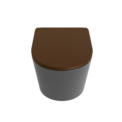 Mondiaz LAVIE hangtoilet – spoelrandloos – 36 x 53 cm – met softclose zitting – Dark grey (grijs), zitting Rust (bruin) SW1208698