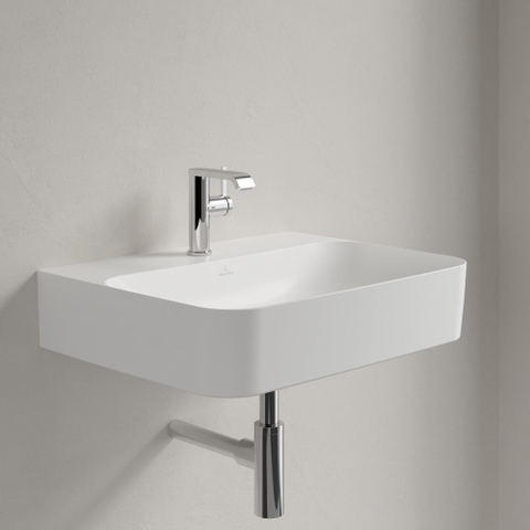 Villeroy & Boch finion wastafel - 1 kraangat - 60x47cm CeramicPlus - met verdekte overloop - Stone White (mat wit) SW209547