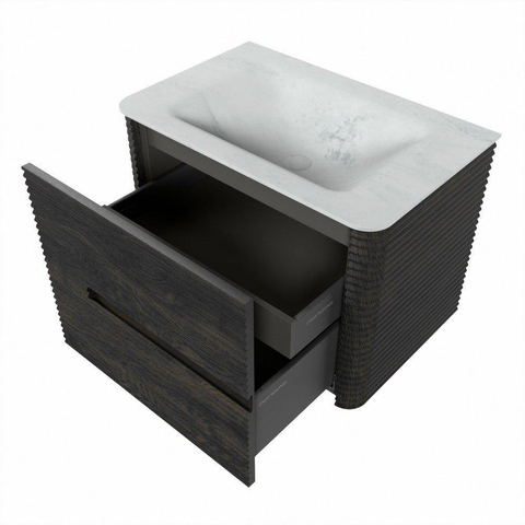 Mondiaz CIRO-DLUX Badkamermeubelset - 70x45x50cm - Solid surface wastafel Opalo - 1 wasbak Midden - 1 kraangat - 2 lades - Shadow SW1532505