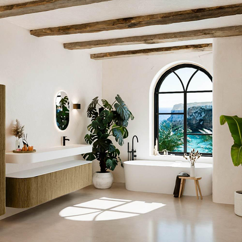 MONDIAZ THOR Meuble de salle de bains - 200cm - arrondi gauche + droite - couleur Dusk - 2 tiroirs - 2 portes - Vasque suspendue CLOUD droite 1 trou de robinet - couleur Talc SW1466836