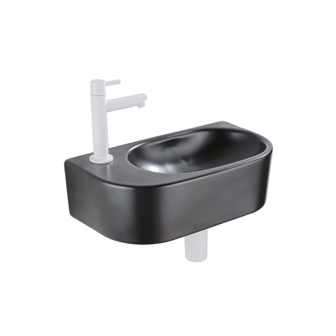 QeramiQ Fuente pack lave-mains – 40 x 21,5 x 12 cm – céramique noir mat – perçage à gauche – robinet blanc mat SW1232804
