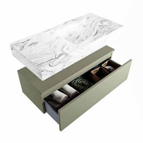 MONDIAZ ALAN - DLUX Badkamermeubelset - 100cm - onderkast - Army - 1 lade - vrijhangende wastafel - wasbak rechts - 1 kraangat - Glace SW809307