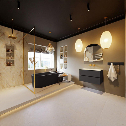 MONDIAZ VICA-DLUX Ensemble meuble de salle de bains - 80cm - meuble bas dark grey - 2 tiroirs - lavabo encastré cloud centré - sans trous de robinet - version haute 60cm - frape SW1088704