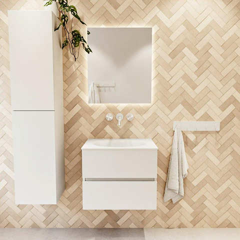 MONDIAZ VICA meuble sous lavabo 60cm Talc 2 tiroirs. Lavabo MOON central sans trou de robinet, couleur Talc. SW1381812