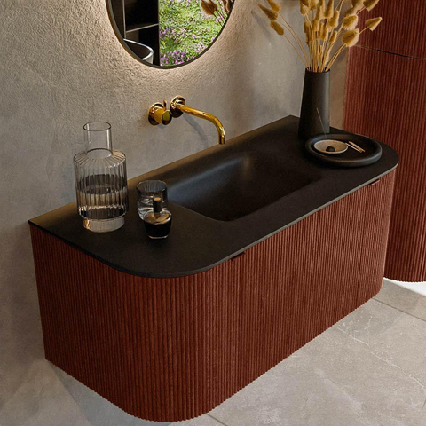 Mondiaz KURVE Ensemble de meuble de salle de bains - 100x46x40cm - 1 tiroir - 2 portes - vasque solid surface - centrale - sans trou de robinet - Ruby SW1415388