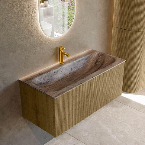 MONDIAZ KURVE-DLUX 100cm badmeubel kleur Dusk met 1 lade en 0 deuren. Wastafel BIG MEDIUM Midden 1 kraangat Oza. SW1432988