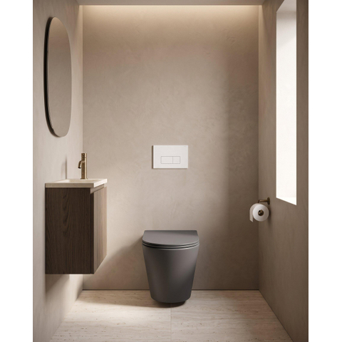 QeramiQ Dely Pack WC - 36.3x51.7cm - à fond creux - sans bride - réservoir WC attenant Geberit UP320 - abattant WC à fermeture douce - plan de couverture blanc mat - boutons rectangulaires - noir mat SW1102479