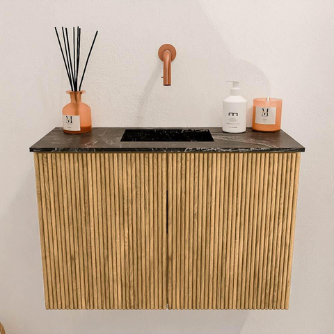 Mondiaz JOYA-DLUX 60cm meuble de toilette - couleur Chêne - Vasque FAYE position Milieu Sans trou de robinet couleur Lava SW1422055
