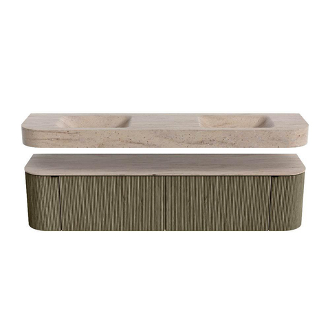 MONDIAZ THOR-DLUX Meuble de salle de bains 190cm arrondi gauche + droite couleur Shadow avec 2 tiroirs et 2 portes. Vasque suspendue CLOUD Double sans trou de robinet couleur Saba. SW1466694