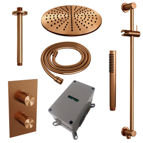 BRAUER Copper Carving inbouw regendoucheset – Ø30 cm hoofddouche – 30 cm plafondbuis – 2 functies – glijstang 70 cm SW715783