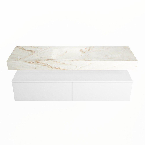 Mondiaz ALAN-DLUX Ensemble de meuble - 150cm - meuble Talc mat - 2 tiroirs - Lavabo Cloud Frappe suspendu - vasque Centre - 0 trous de robinet SW805246