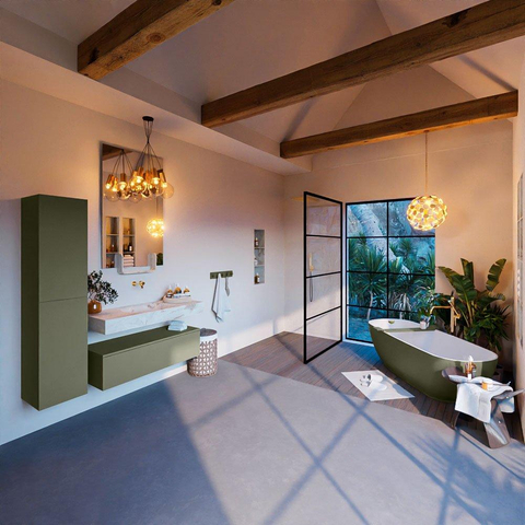 Mondiaz ALAN-DLUX Ensemble de meuble - 110cm - meuble Army mat - 1 tiroir - Lavabo Cloud Frappe suspendu - vasque Centre - 0 trous de robinet SW805539