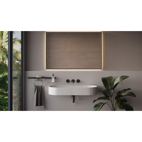 Hotbath &MORE Spiegel - 100x80cm - directe en indirecte LED - color changing - spiegelverwarming - dimbaar - met afstandsbediening - PVD - geborsteld koper (zwart) SW1246038