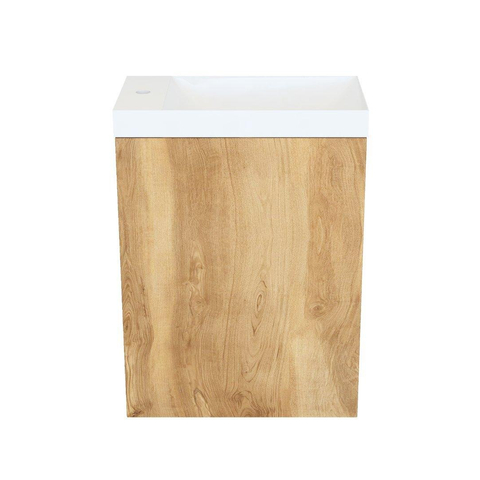 Arcqua Marble lave-mains – 40 x 22 x 54,5 cm – blanc brillant – sans robinet – cadre chêne naturel, sans trop-plein SW909588