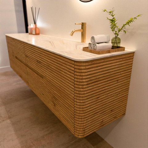 Mondiaz CIRO-DLUX Badkamermeubelset - 190x45x50cm - Solid surface wastafel Ostra - 1 wasbak Rechts - 1 kraangat - 4 lades - Oak SW1530967