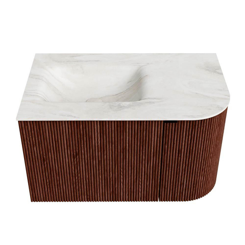 Mondiaz KURVE-DLUX Badkamermeubelset - 75x46x40cm - 1 lade - 1 deur - wastafel solid surface - links - zonder kraangat - Ruby SW1415903