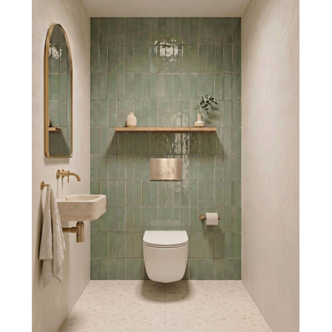 QeramiQ Dely Swirl Toiletset - 36.3x51.7cm - diepspoel - rimless - Geberit UP720 Duofix Sigma inbouwreservoir -slim zitting - geborsteld messing bedieningsplaat - ronde knoppen - wit mat SW1414021