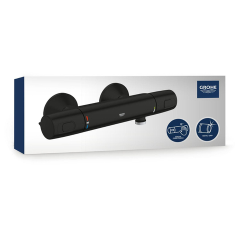 Grohe Precision Trend QuickFix Douchekraan - thermostatisch - met omstel - met koppelingen - HOH=12cm - matte black (mat zwart) SW1126845