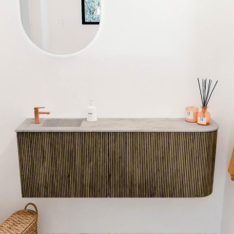 Mondiaz JOYA-DLUX 111.6cm toiletmeubel - ronding rechts kleur Dusk - Wastafel FAYE positie Links 1 kraangat kleur Glace. SW1423189