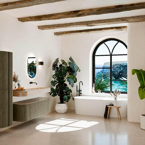 MONDIAZ THOR-DLUX 140cm badmeubel ronding links + rechts kleur Shadow met 1 lade en 2 deuren. Vrijhangende wastafel CLOUD Rechts zonder kraangat kleur Arena. SW1464390