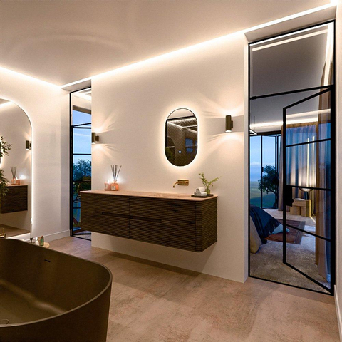Mondiaz CIRO-DLUX Ensemble de meubles de salle de bains - 180x45x50cm - Plan-vasque solid surface Arena - 1 vasque à droite - sans trous de robinet - 4 tiroirs - Shadow SW1532371