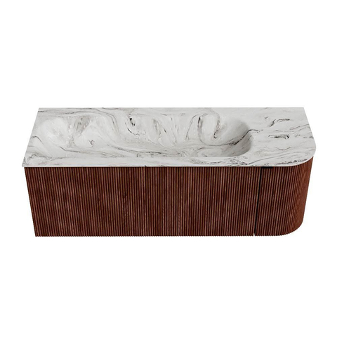 Mondiaz KURVE-DLUX Badkamermeubelset - 125x46x40cm - 1 lade - 1 deur - wastafel solid surface - links - 1 kraangat - Ruby SW1415817