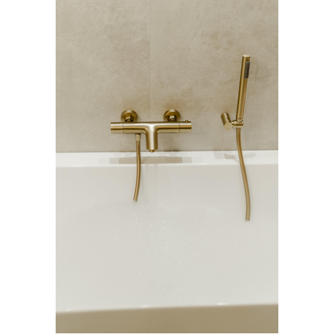 Fortifura Calvi Thermostatische badkraan - met staafhanddouche handdouchehouder en gladde doucheslang - PVD - geborsteld messing (goud) SW811958