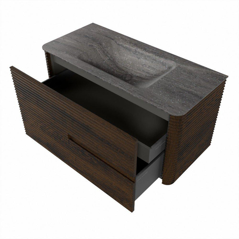 Mondiaz CIRO-DLUX Badkamermeubelset - 100x45x50cm - Solid surface wastafel Oza - 1 wasbak Midden - 1 kraangat - 2 lades - Walnut SW1530603