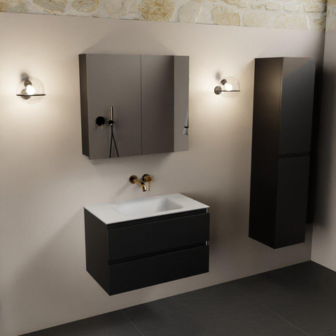 Mondiaz Aivy badmeubelset - 80x45x50cm - 0 kraangaten - 1 wasbak talc Solid surface - Midden - 2 lades - Met spiegelkast - MDF Urban SW892231