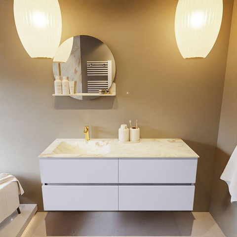 MONDIAZ VICA-DLUX Ensemble meuble de salle de bains - 130cm - meuble bas Cale - 4 tiroirs - lavabo encastré Cloud gauche - 1 trou de robinet - version haute 60cm - Frappe SW1089029