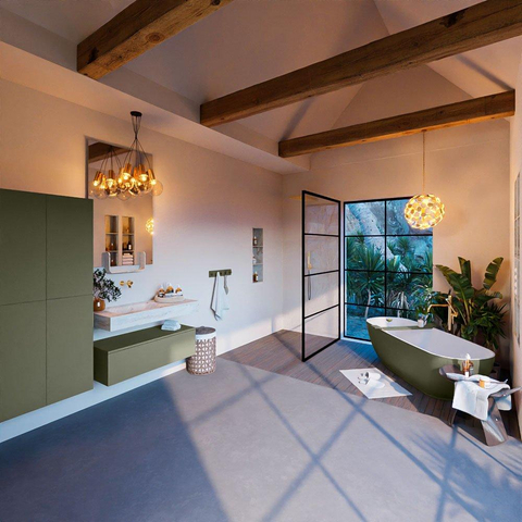 Mondiaz ALAN-DLUX Ensemble de meuble - 100cm - meuble Army mat - 1 tiroir - Lavabo Cloud Frappe suspendu - vasque Gauche - 0 trous de robinet SW805378