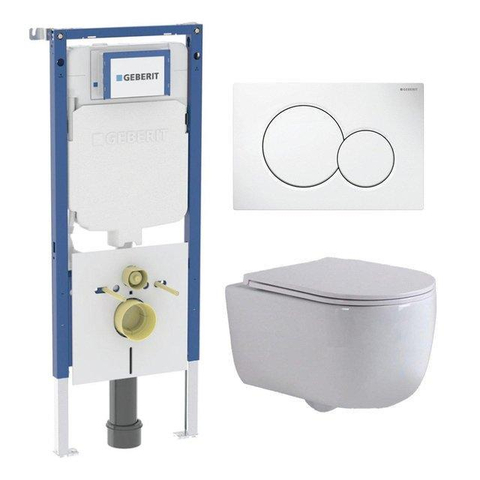 QeramiQ Dely Swirl Toiletset - 36.5x53cm - Geberit UP720 Duofix Sigma inbouwreservoir - slim zitting - witte sigma bedieningsplaat - ronde knoppen - mat wit SW1416139