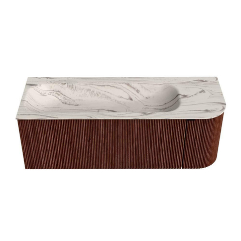 MONDIAZ KURVE-DLUX 125cm badmeubel ronding Rechts kleur Ruby met 1 lade en 1 deur. Wastafel BIG MEDIUM Links 1 kraangat Nata. SW1432536