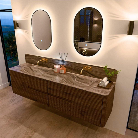 Mondiaz CIRO-DLUX Badkamermeubelset - 190x45x50cm - Solid surface wastafel Sombra - 2 wasbak Dubbel - zonder kraangaten - 4 lades - Dusk SW1533565