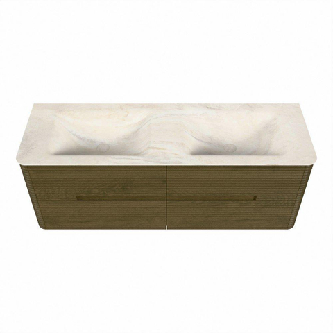 Mondiaz CIRO-DLUX Badkamermeubelset - 140x45x50cm - Solid surface wastafel Ostra - 2 wasbak Dubbel - 2 kraangaten - 4 lades - Dusk SW1533434