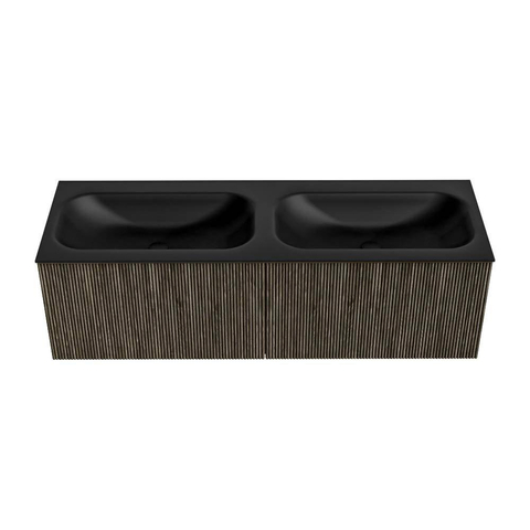 Mondiaz KURVE Ensemble de meubles de salle de bains - 140x46x40cm - 2 tiroirs - vasque solid surface - double - sans trou de robinet - Shadow SW1414292