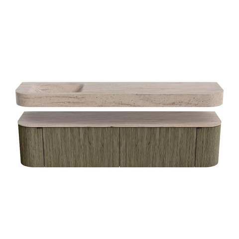 MONDIAZ THOR-DLUX Meuble de salle de bains 190cm arrondi gauche + droite couleur Shadow avec 2 tiroirs et 2 portes. Vasque suspendue CLOUD Gauche 1 trou de robinet couleur Saba. SW1466678