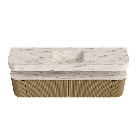 MONDIAZ THOR-DLUX 190cm meuble de salle de bains arrondi gauche + droite couleur Dusk avec 2 tiroirs et 2 portes. Vasque suspendue CLOUD Milieu 1 trou de robinet couleur Nata. SW1466777