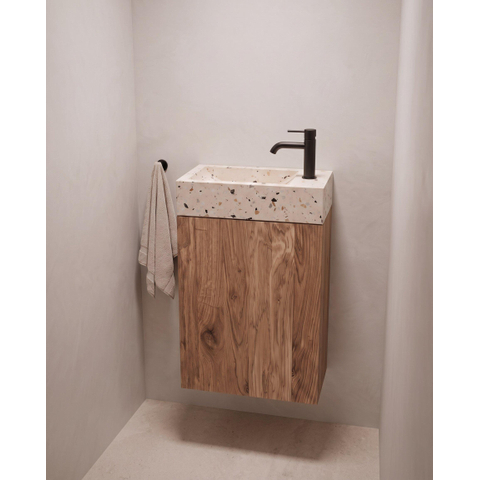 Saniclass Holz Pure Toiletmeubelset - 40x60.5cm - 1 deur - fontein terrazo - kraangat rechts - eiken natural SW1577778