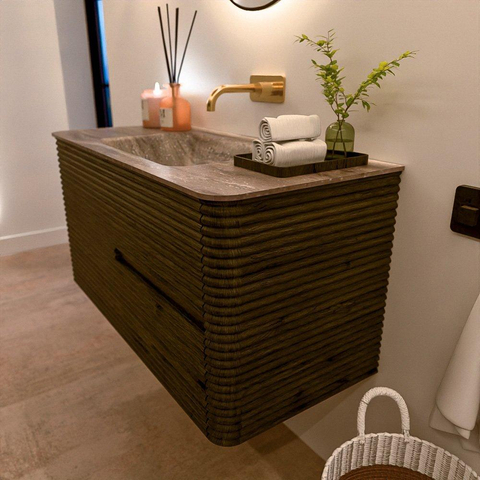 Mondiaz CIRO-DLUX Badkamermeubelset - 100x45x50cm - Solid surface wastafel Oza - 1 wasbak Midden - zonder kraangaten - 2 lades - Shadow SW1532621