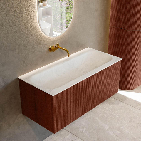 Mondiaz KURVE-DLUX Ensemble meuble de salle de bains - 100x46x40cm - 1 tiroir - vasque solid surface - au milieu - sans trou de robinet - Ruby SW1415748