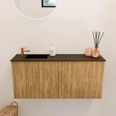 Mondiaz JOYA 90cm meuble de salle de bains - couleur Oak - Vasque FAYE position Gauche 1 trou de robinet couleur Urban. SW1421174