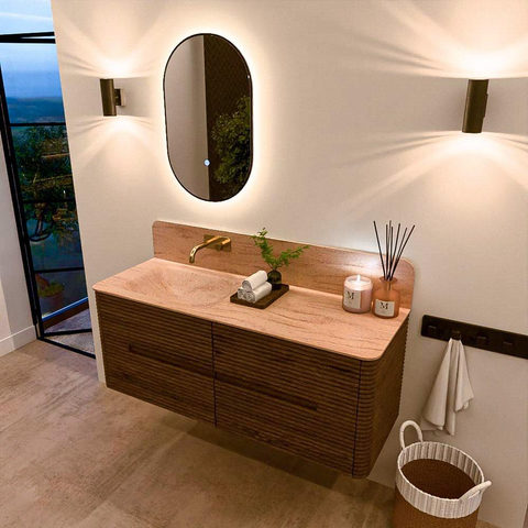 Mondiaz CIRO-DLUX Badkamermeubelset - 130x45x50cm - Solid surface wastafel Saba - 1 wasbak Links - zonder kraangaten - 4 lades - Dusk SW1533339