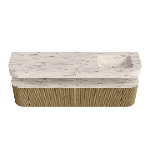 MONDIAZ THOR-DLUX 190cm meuble de salle de bains arrondi gauche + droite couleur Dusk avec 2 tiroirs et 2 portes. Vasque suspendue CLOUD Droite 1 trou de robinet couleur Nata. SW1466788