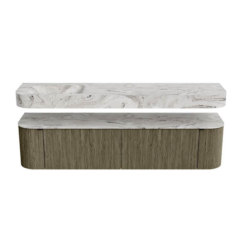 MONDIAZ THOR-DLUX Meuble de salle de bains - 190cm - arrondi gauche + droite - couleur Shadow - 2 tiroirs et 2 portes - Vasque suspendue CLOUD Gauche sans trou de robinet - couleur Glace SW1466566