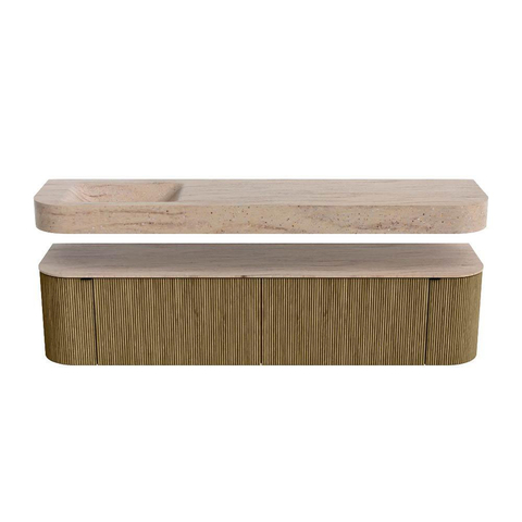 MONDIAZ THOR-DLUX 190cm meuble de salle de bains arrondi gauche + droite couleur Dusk avec 2 tiroirs et 2 portes. Vasque suspendue CLOUD Gauche 1 trou de robinet couleur Saba. SW1466658