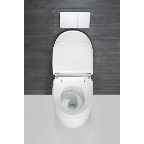 Geberit AquaClean Mera Classic Douche WC - geurafzuiging - warme luchtdroging - ladydouche - softclose - glans/chroom afdekplaatje - spoelrandloos - verchroomd wit glans SW87550