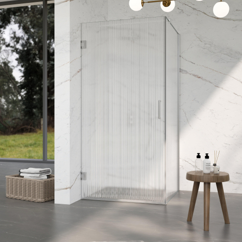 Fortifura Galeria Douchecabine - 120x80x200cm - scharnieren - deurgreep - stabilisatiestang - helder geribbeld - veiligheidsglas - PVD - geborsteld RVS SW1222379